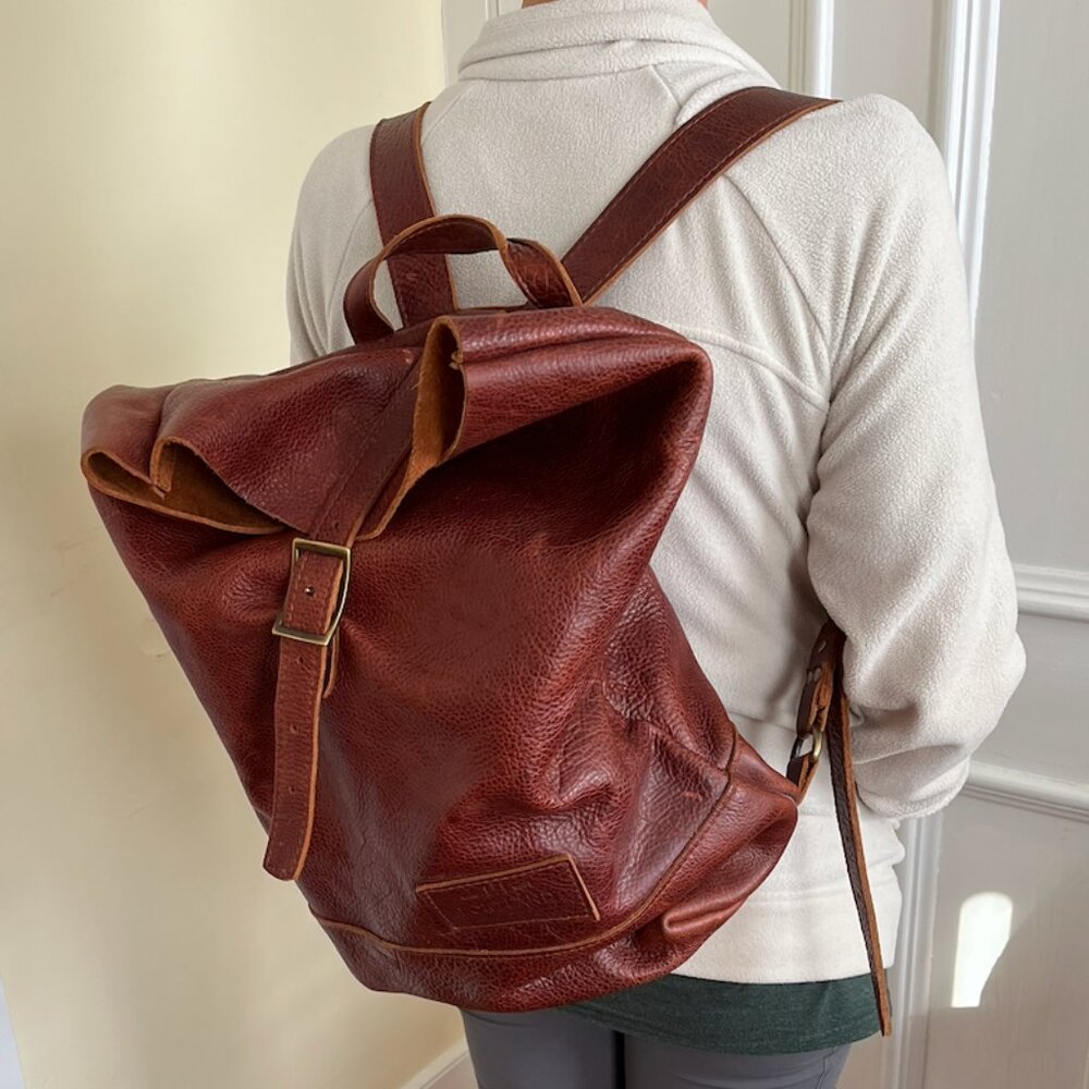Large leather rolltop backpack